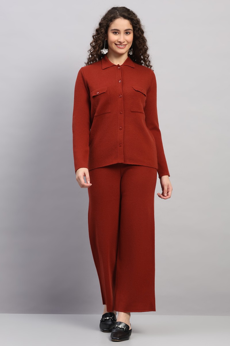 KNITED SHIRT COLLAR WOOLEN CO-ORD SET