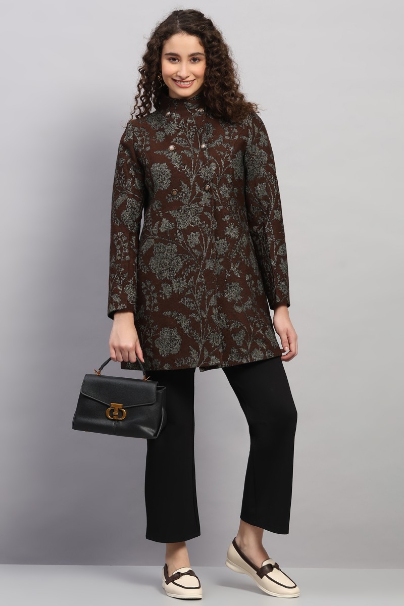 METALLIC FLORAL JACQUARD KNITED COAT