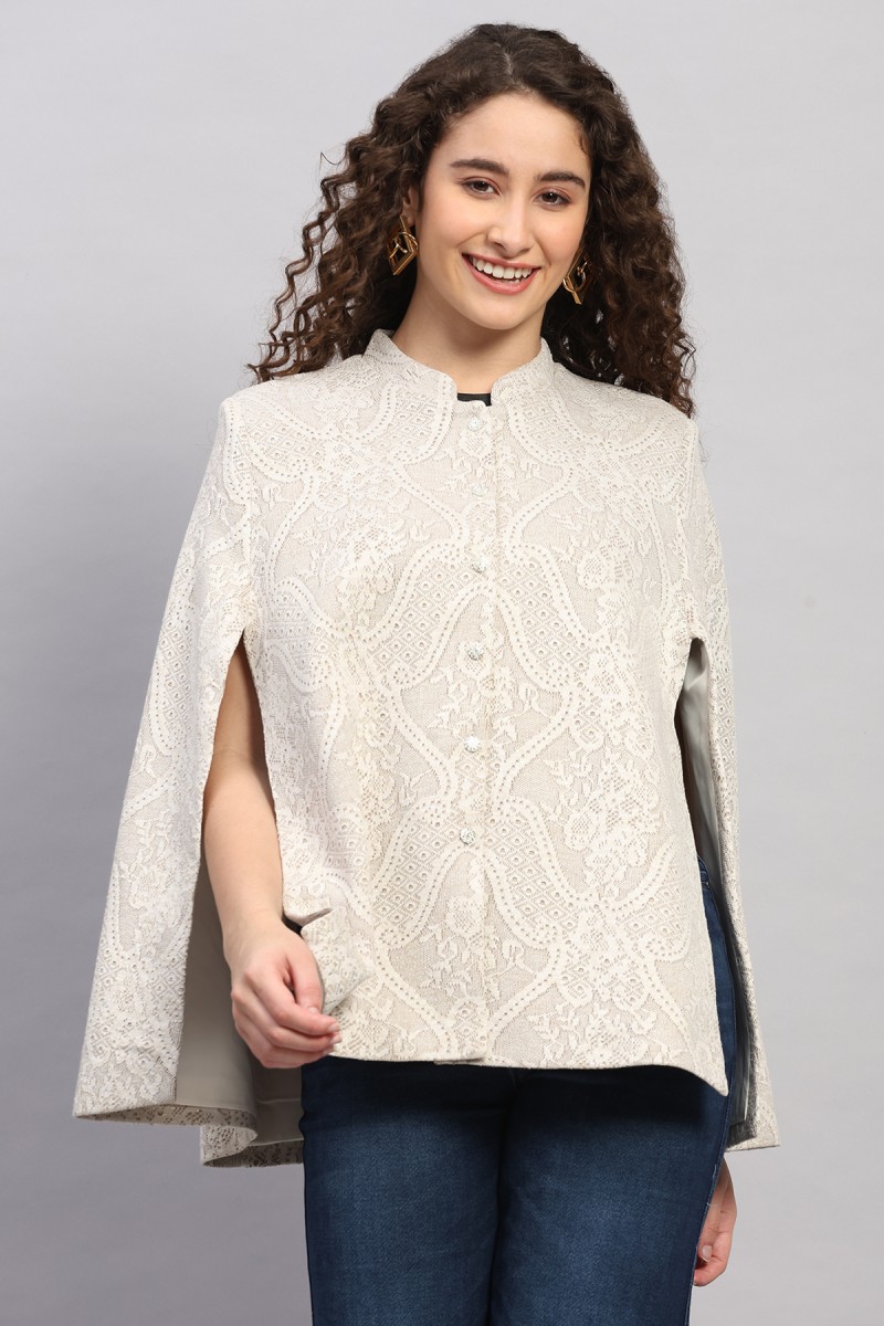 LACE JACQUARD KNITED CAPE COAT