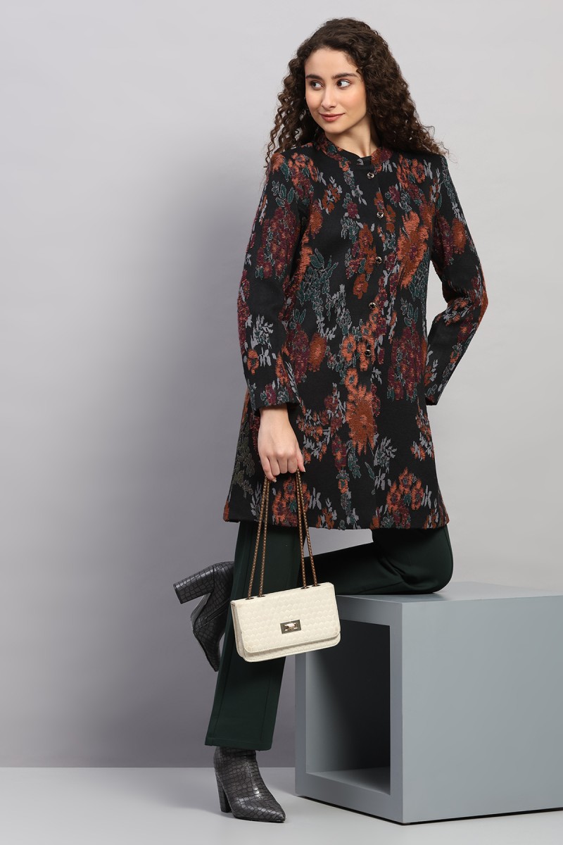 PLUSH FLORAL JACQUARD KNITED COAT