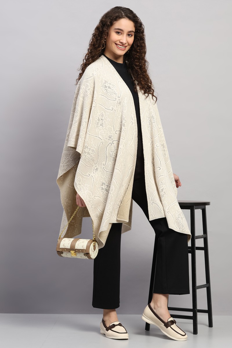 LACE JACQUARD KNITED POINTELLE CAPE