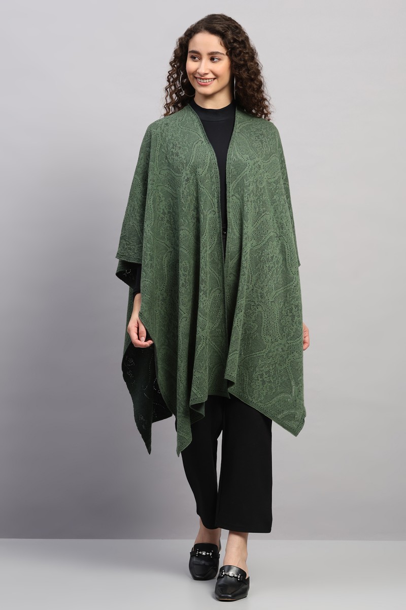 LACE JAQUARD POINTELLE KNITED CAPE