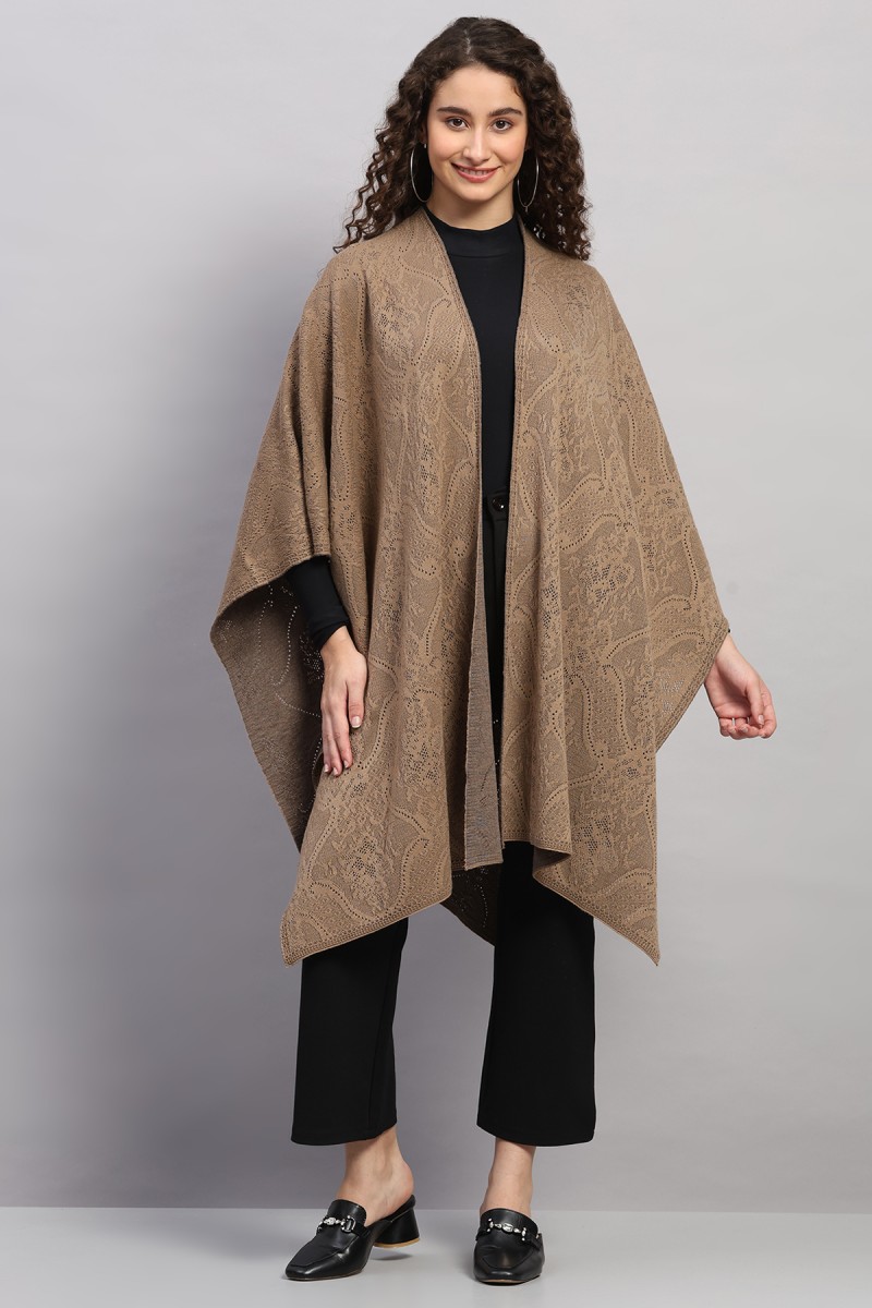 LACE JAQUARD POINTELLE KNITED CAPE