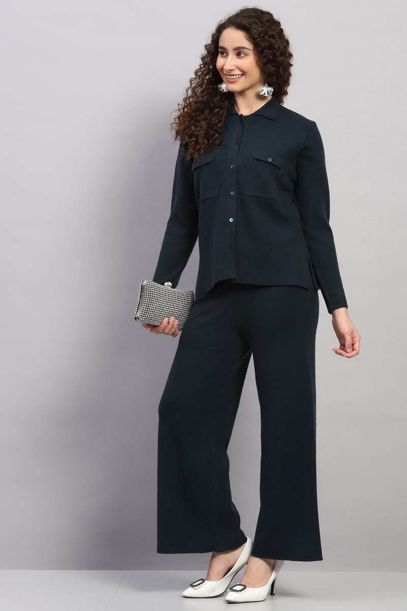 KNITED SHIRT COLLAR WOOLEN CO-ORD SET