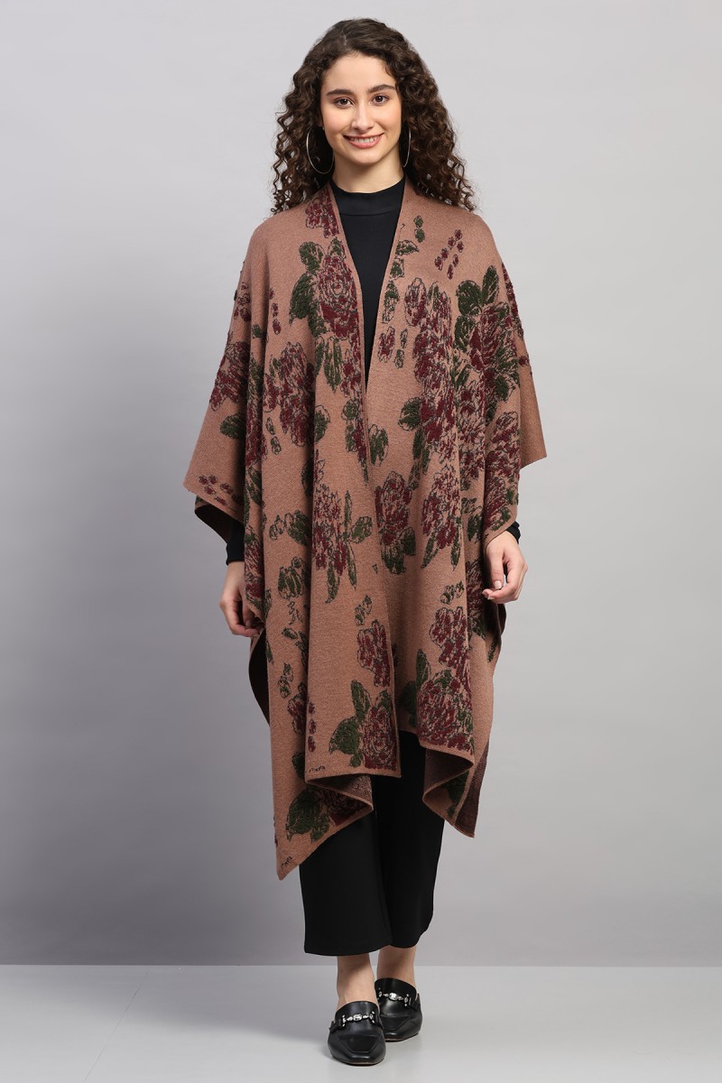 PLUSH KNITED FLORAL JACQUARD CAPE