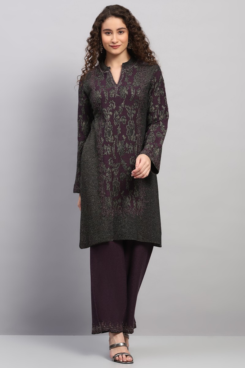 GOLD PLATED FLORAL JACQUARD KNITED CO-ORD SET