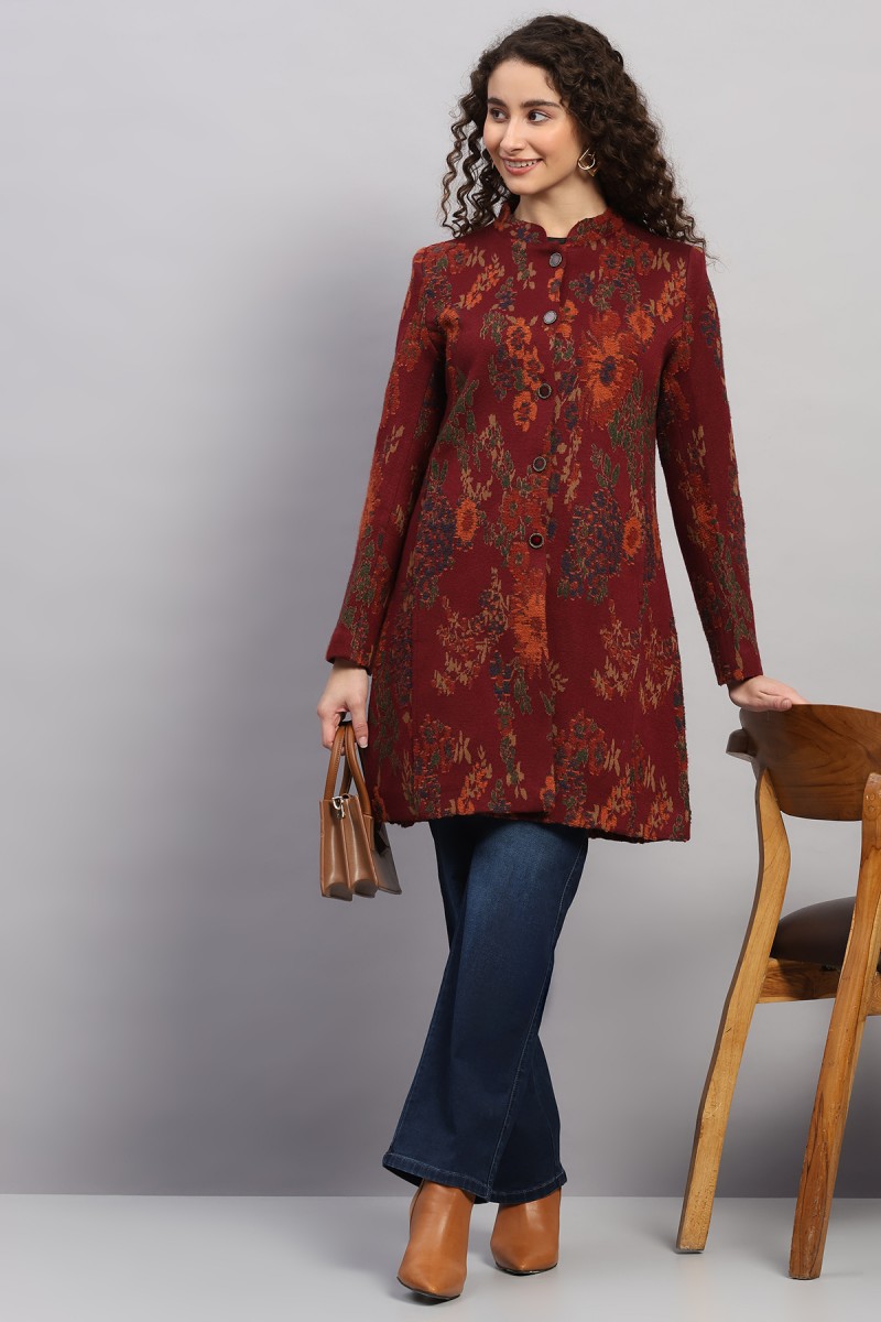 PLUSH FLORAL JACQUARD KNITED COAT