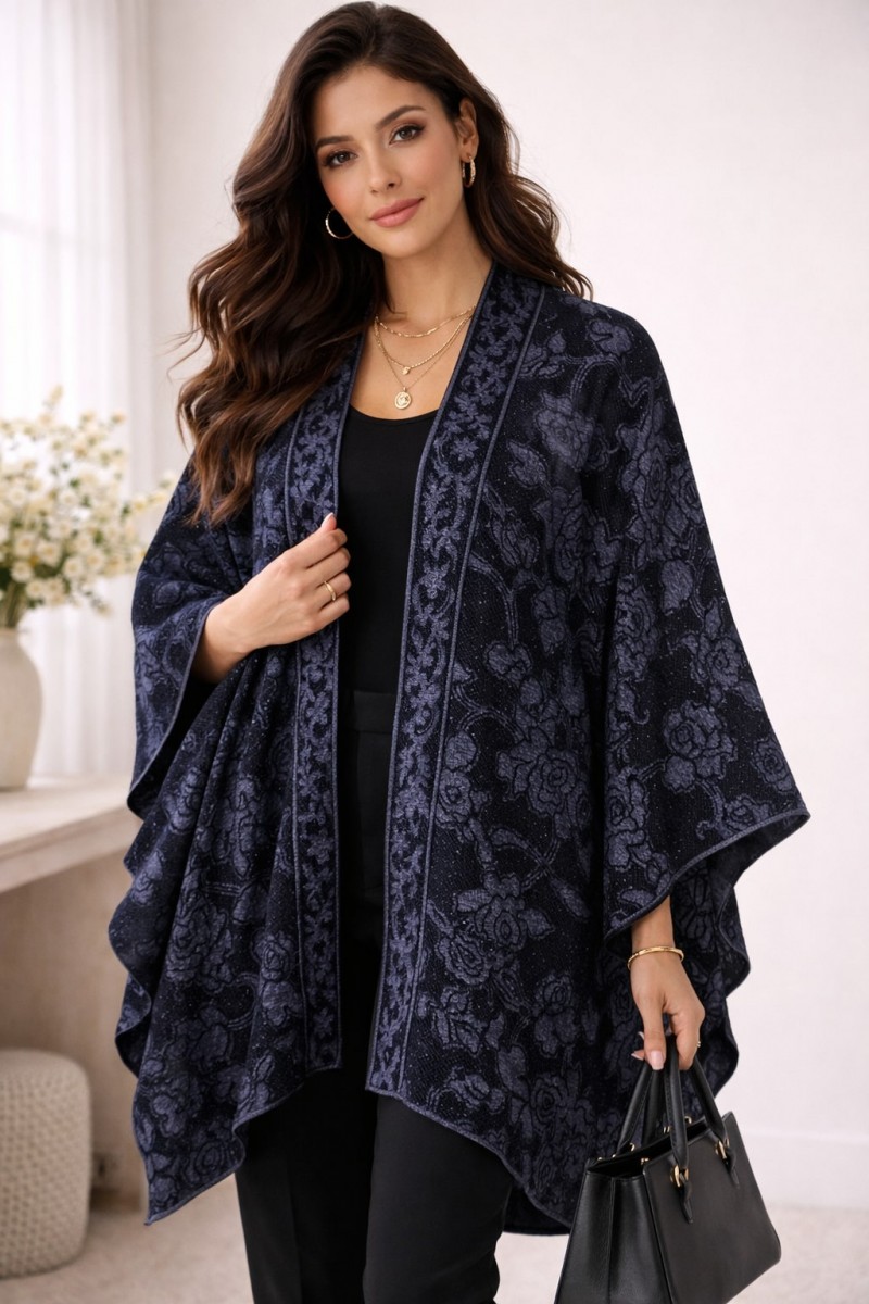 FLORAL LACE JACQUARD KNITTED CAPE