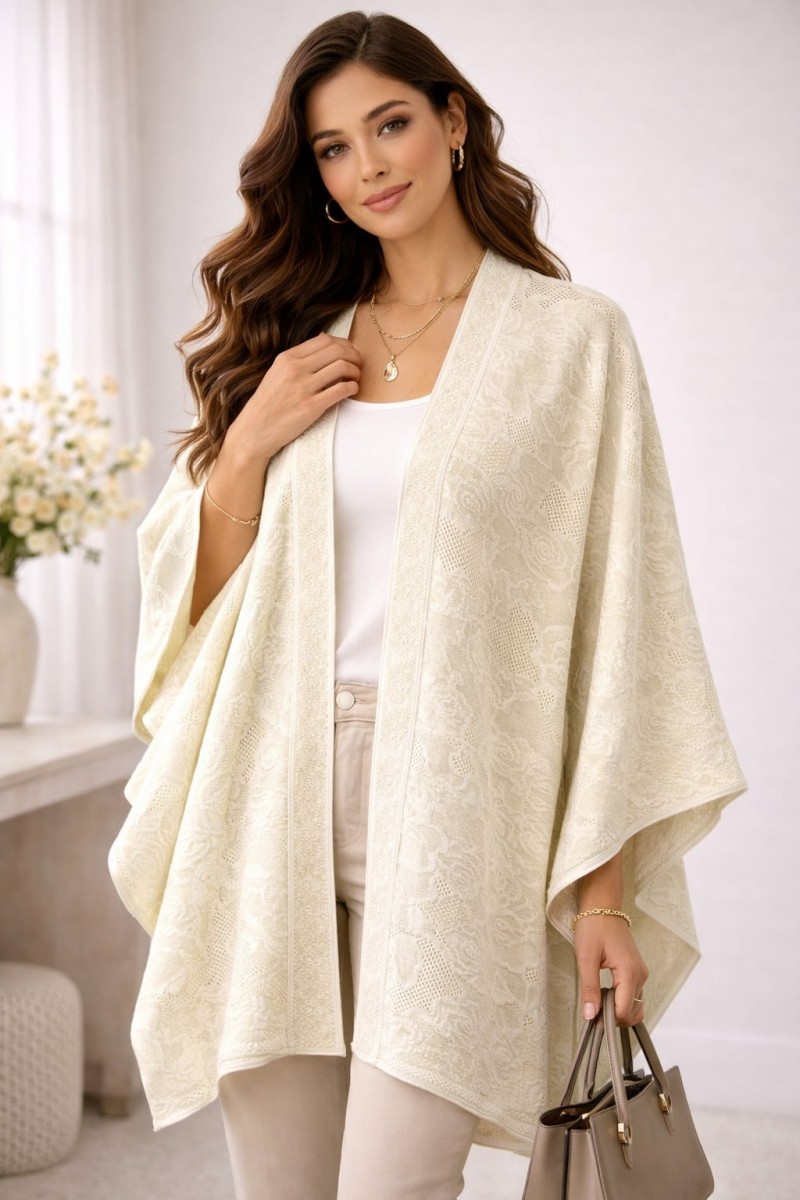 FLORAL LACE JACQUARD KNITTED CAPE