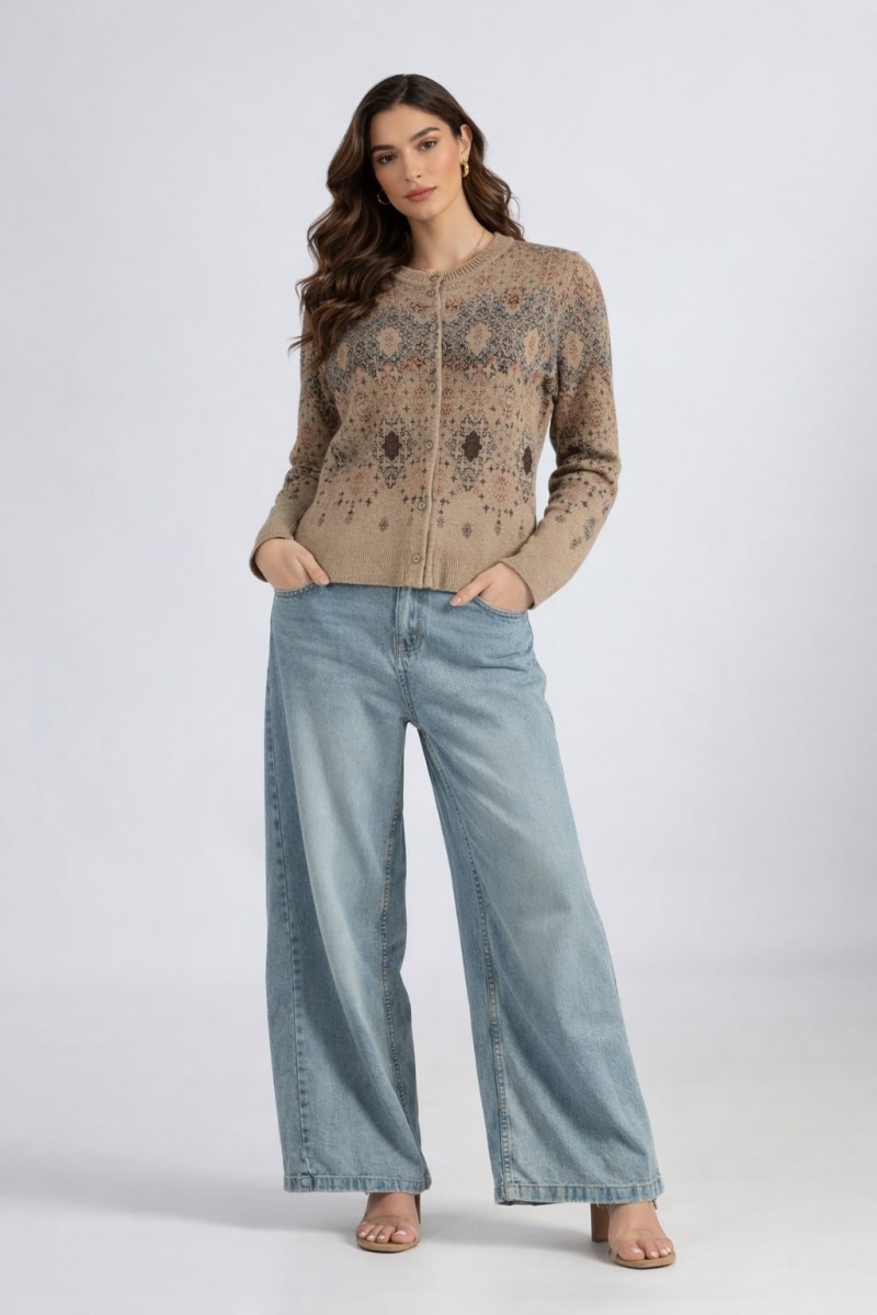 ROUND NECK JACQUARD CARDIGAN
