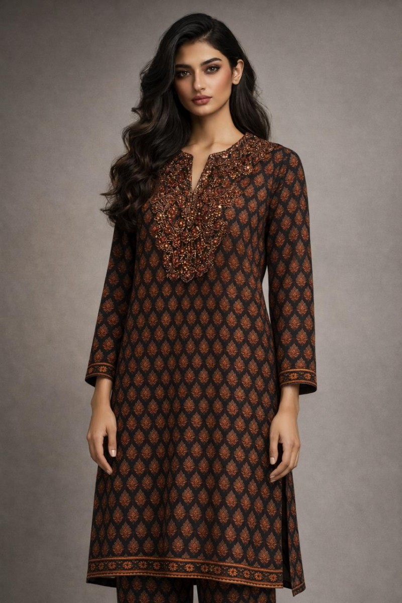 ETHNIC JACQUARD KURTI SET WITH EMBROIDERY