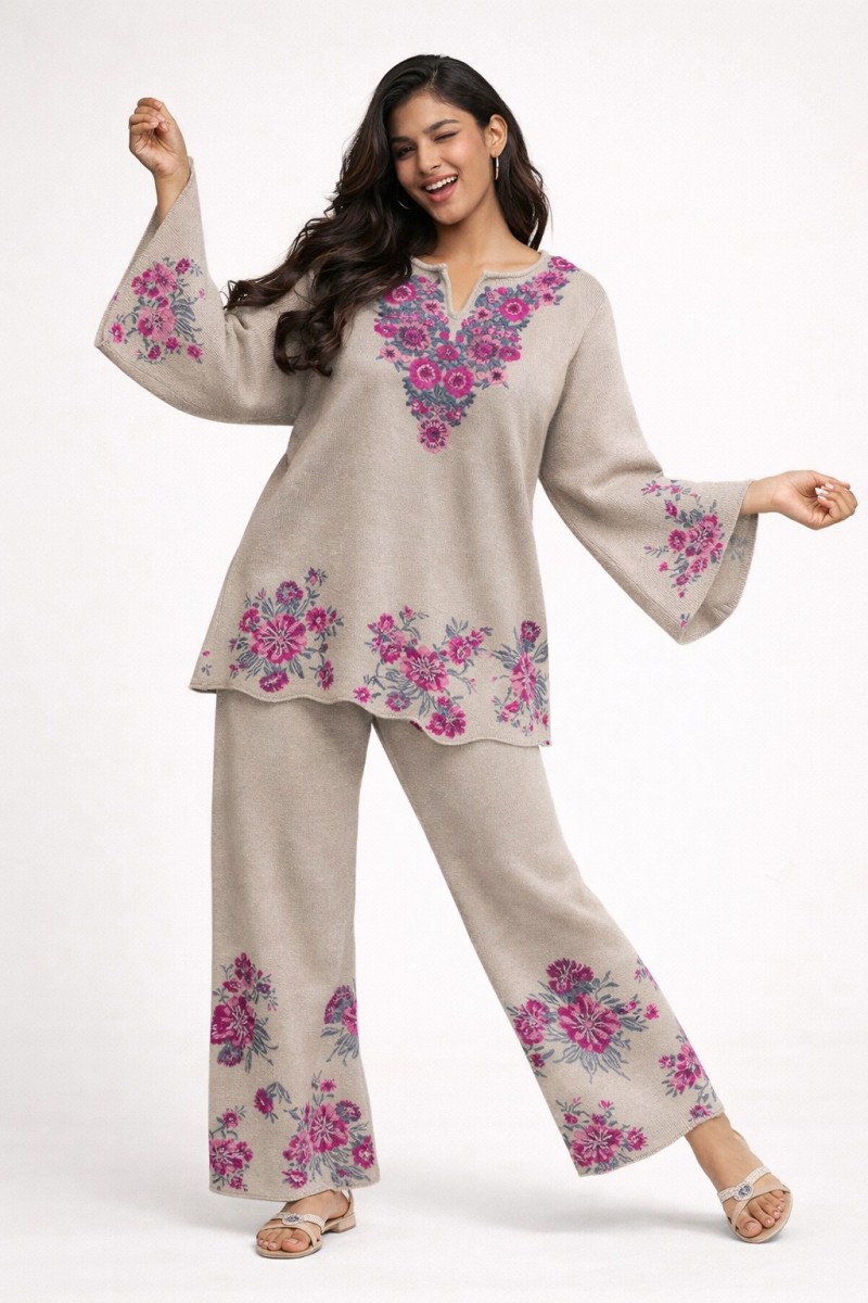 FLORAL JACQUARD EMBROIDERED CO- ORD SET