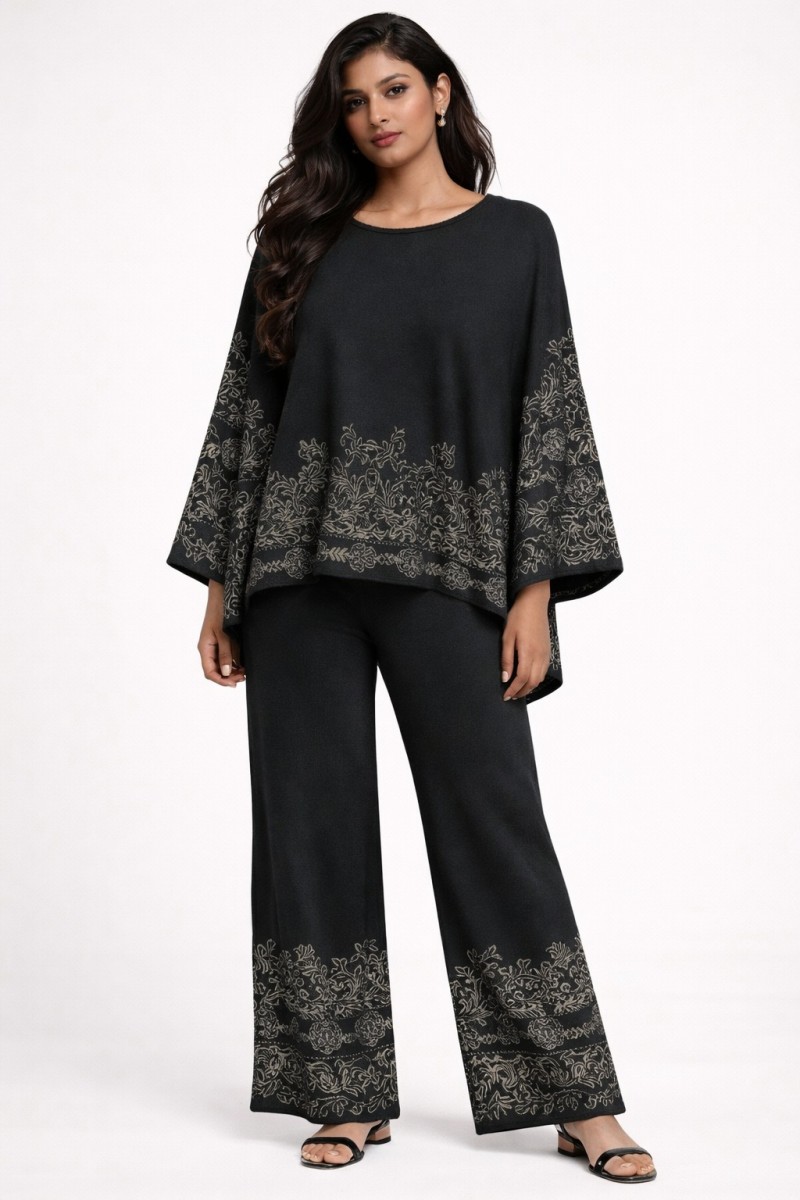 ELEGANT KNITTED INTRICATE METALLIC JACQUARD CO ORDINATE SET