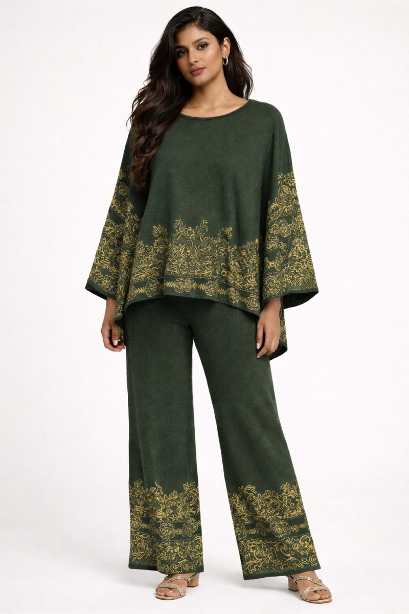 ELEGANT KNITTED INTRICATE METALLIC JACQUARD CO ORDINATE SET