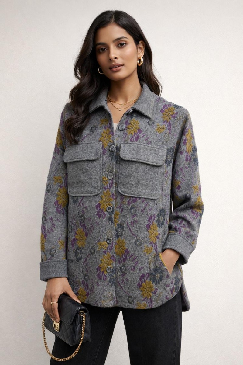 FLORAL JACQUARD PLUSH KNITTED SHAKCET