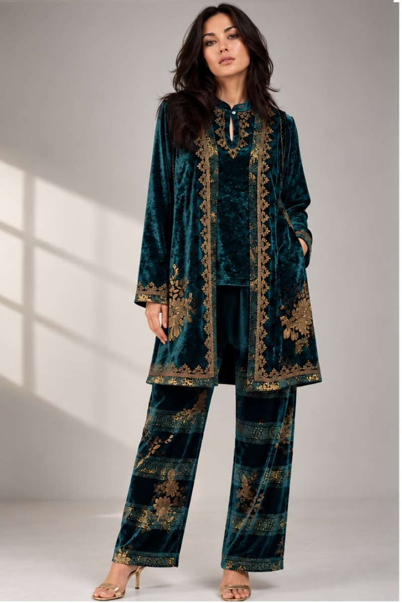 VELVET EMBROIDERED CO-ORD SET