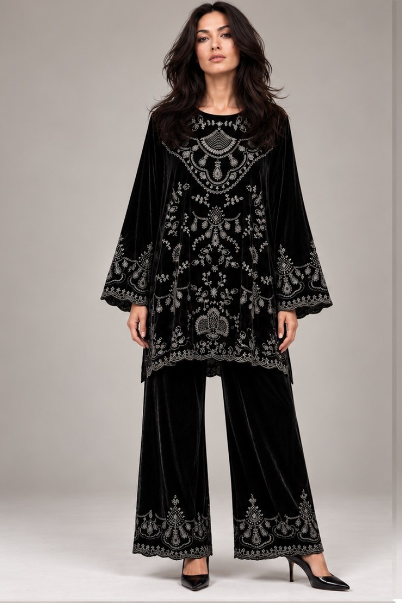 VELVET EMBROIDERED CO-ORD SET