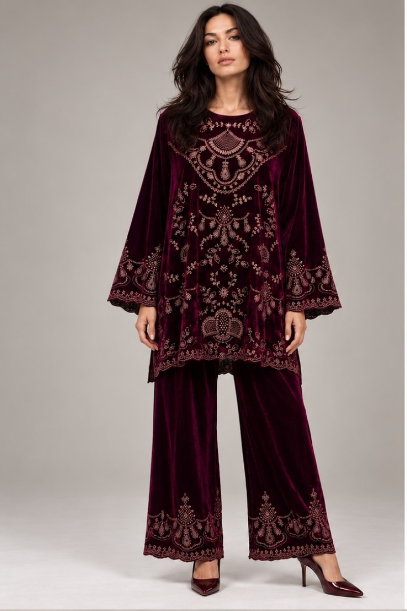VELVET EMBROIDERED CO-ORD SET