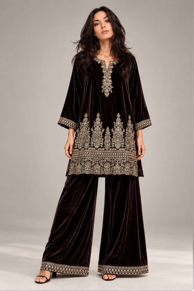 VELVET EMBROIDERED CO-ORD SET