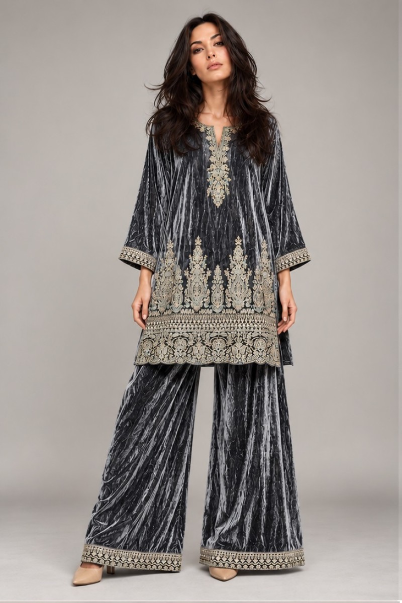 VELVET EMBROIDERED CO-ORD SET