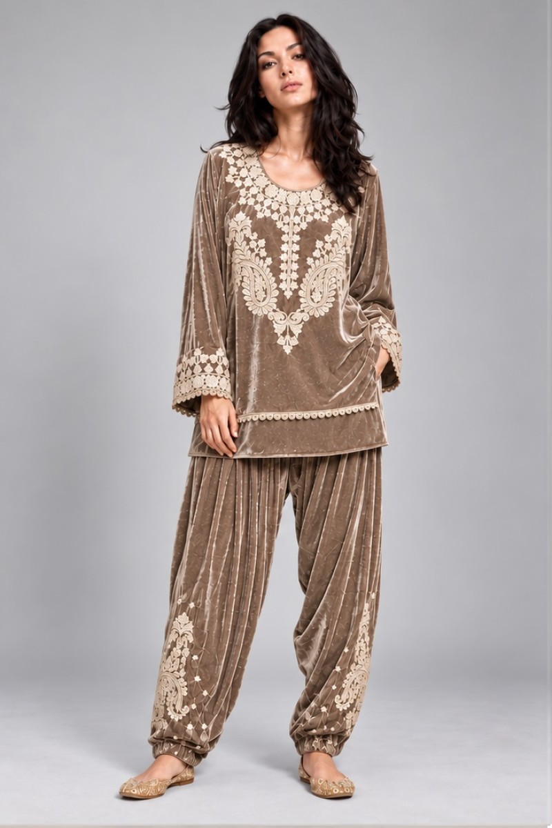 VELVET EMBROIDERED CO-ORD SET