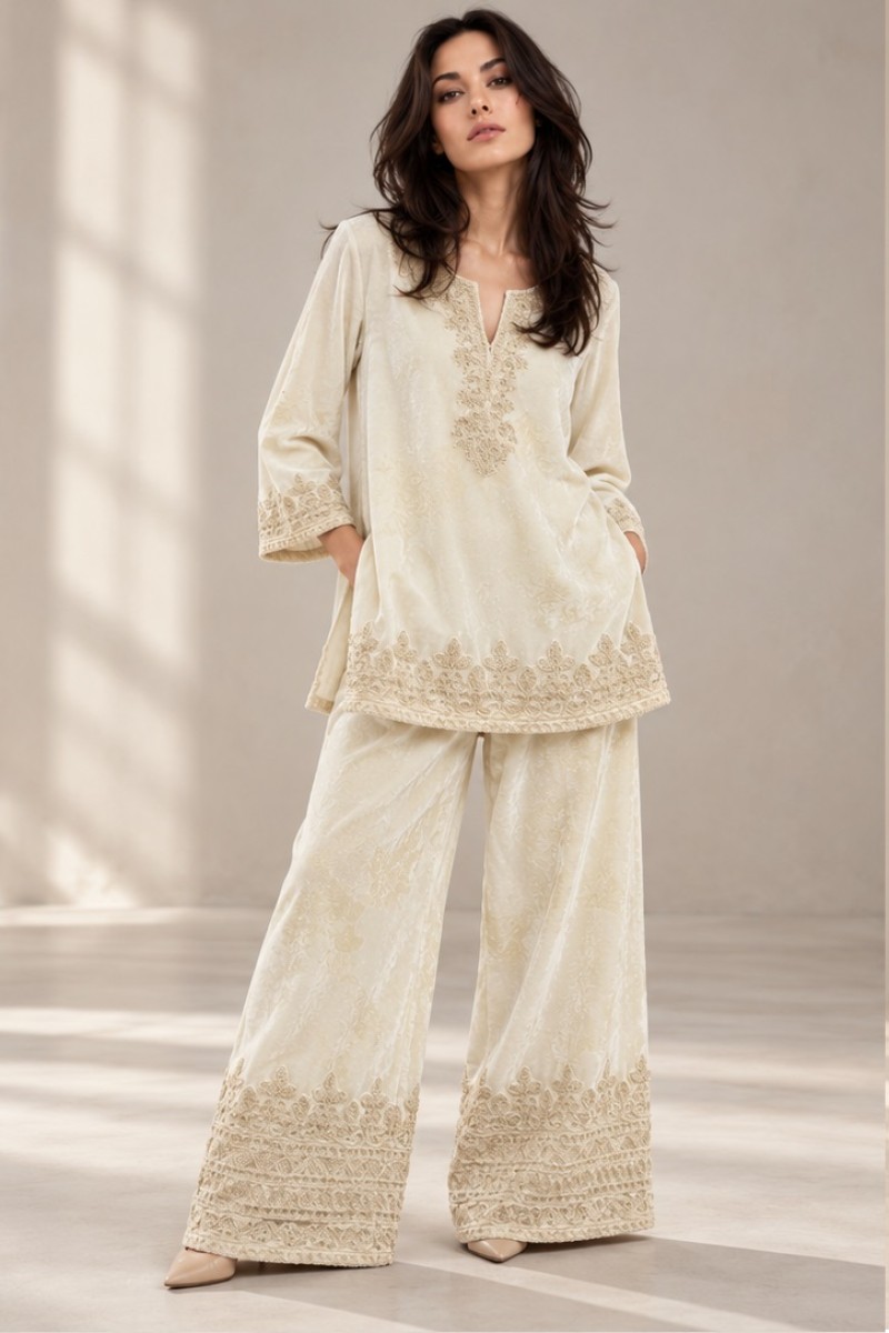 VELVET EMBROIDERED CO-ORD SET