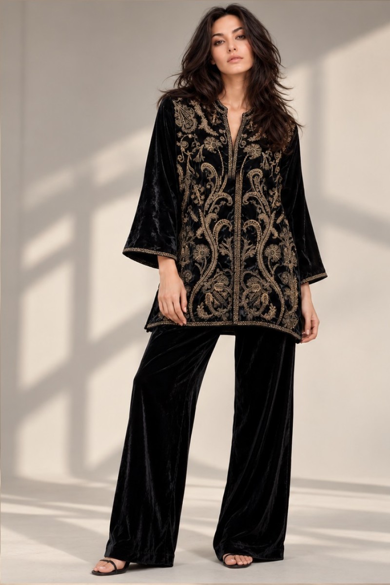 VELVET EMBROIDERED CO ORD SET