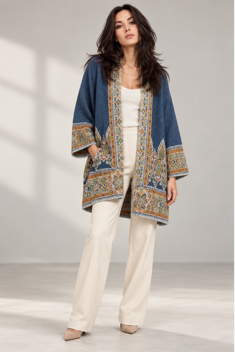 OPEN KNITTED JACQUARD SHRUG