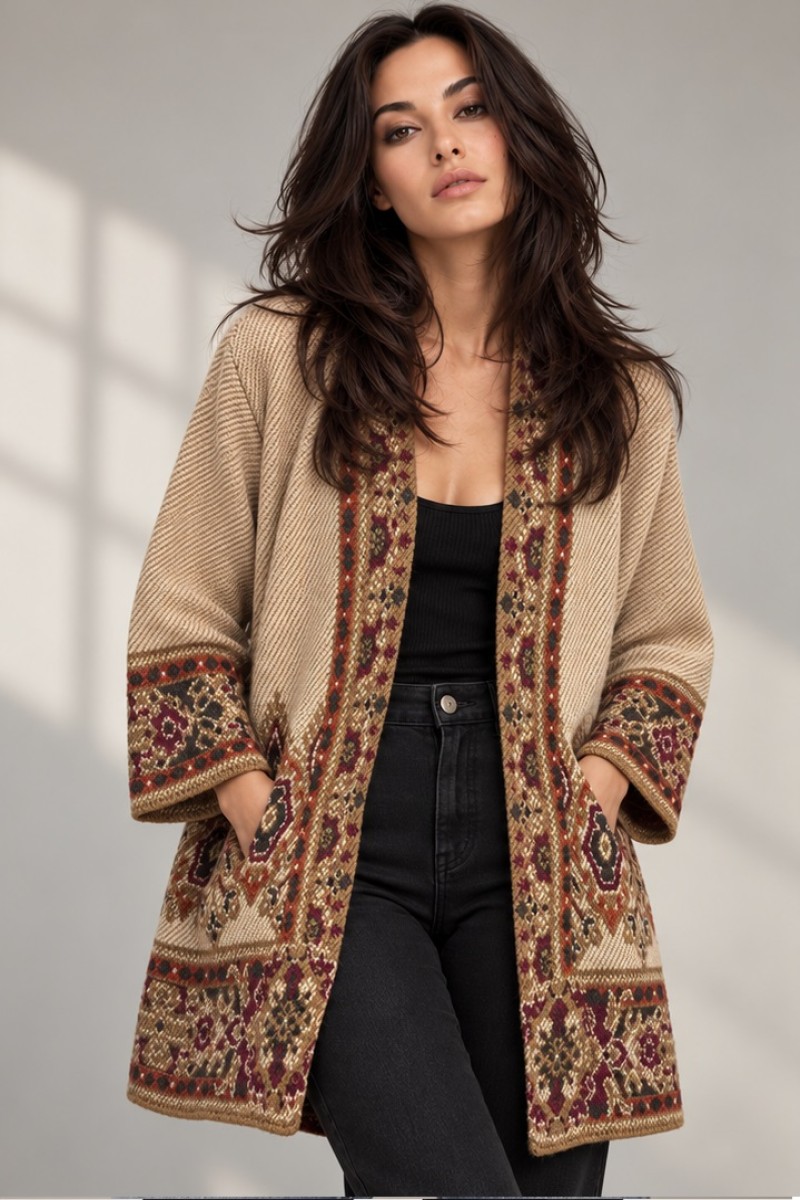 OPEN KNITTED JACQUARD SHRUG