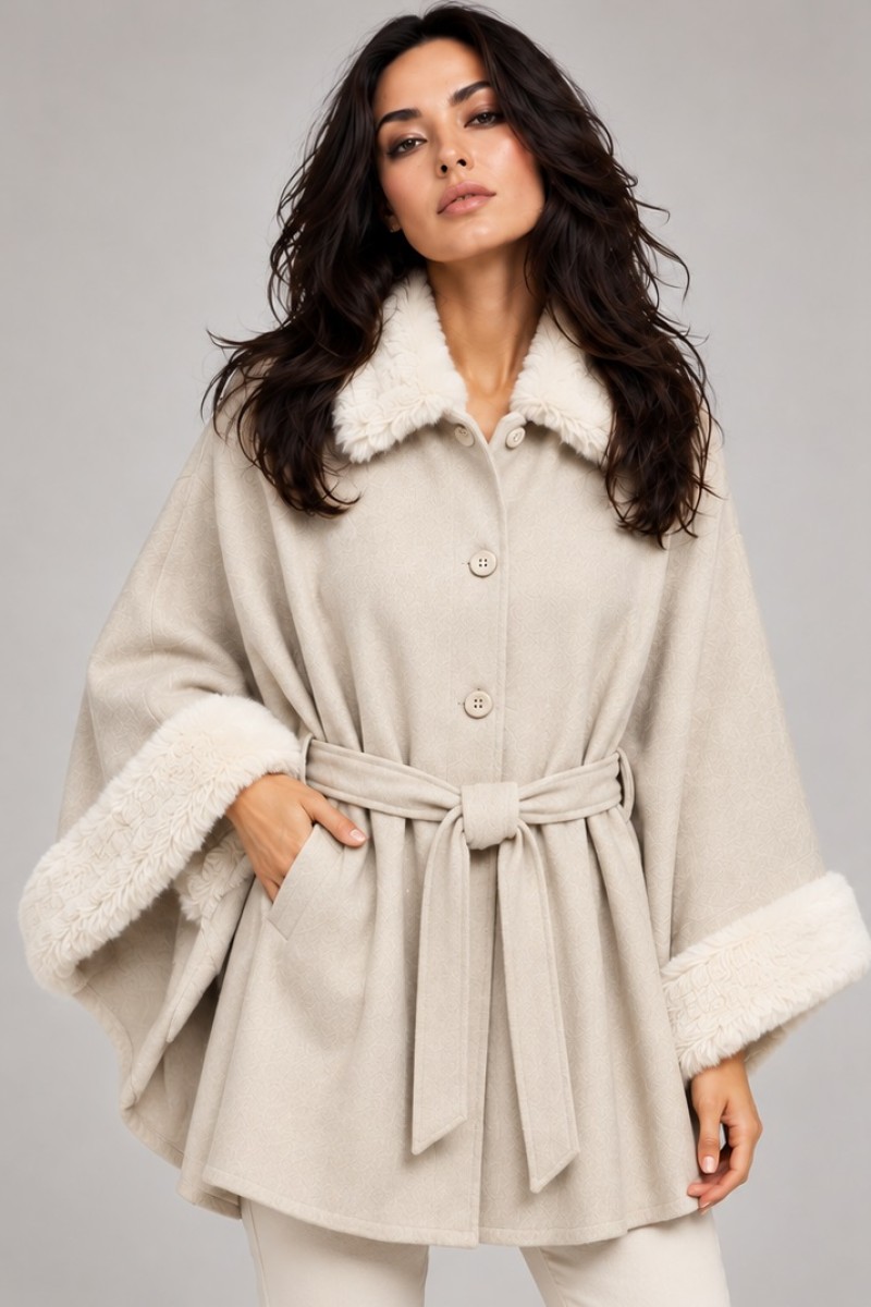 FAUX FUR TRIM CAPE