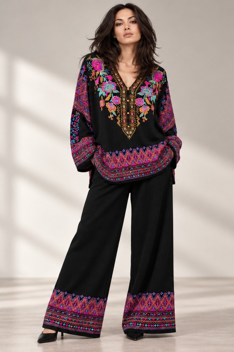 KNITTED EMBROIDERY CO ORD SET
