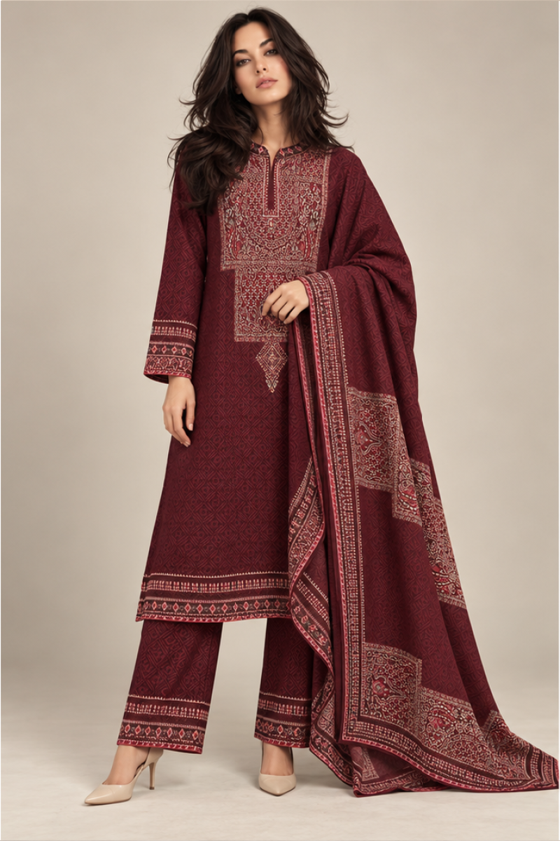 KNITTED EMBROIDERED KURTI SET