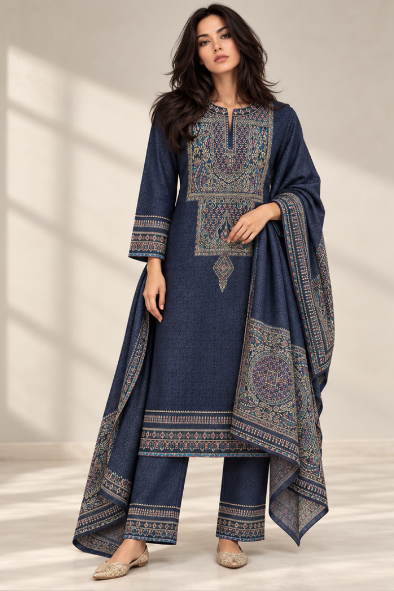 KNITTED EMBROIDERED KURTI SET