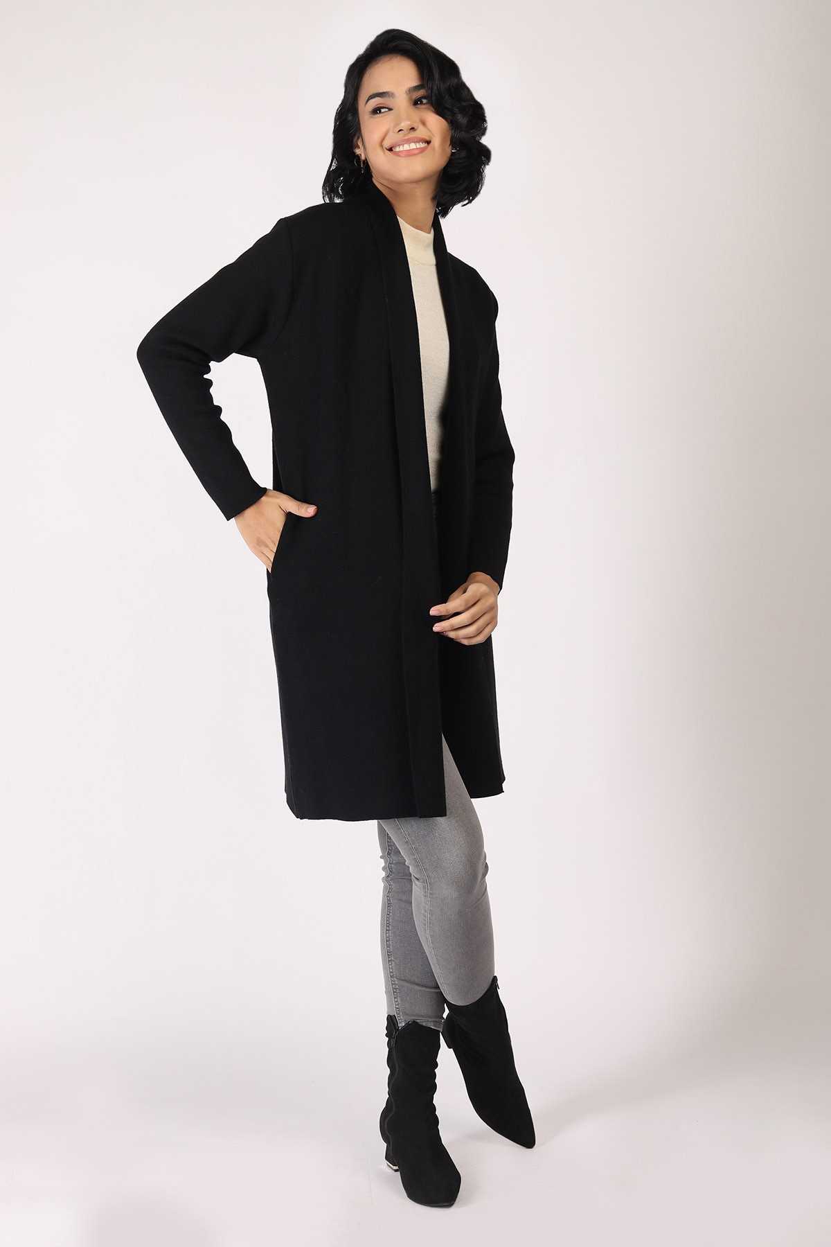 Buy SHAWL COLLOR LONG OPEN CARDIGAN Online in India