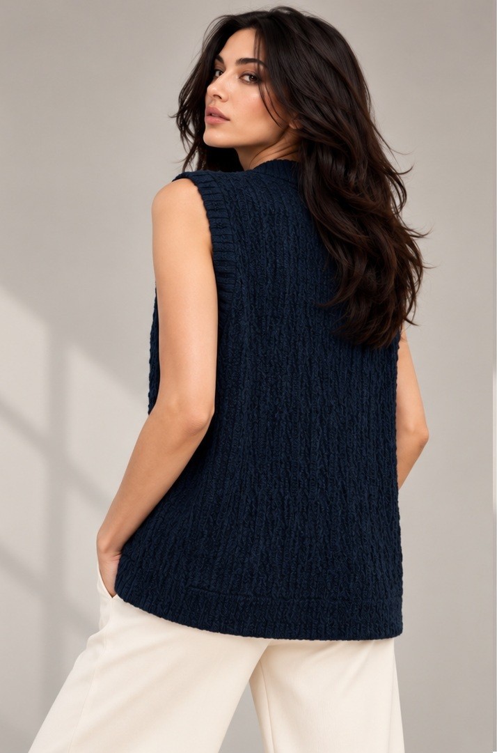 KNITTED SLEEVELESS CARDIGAN