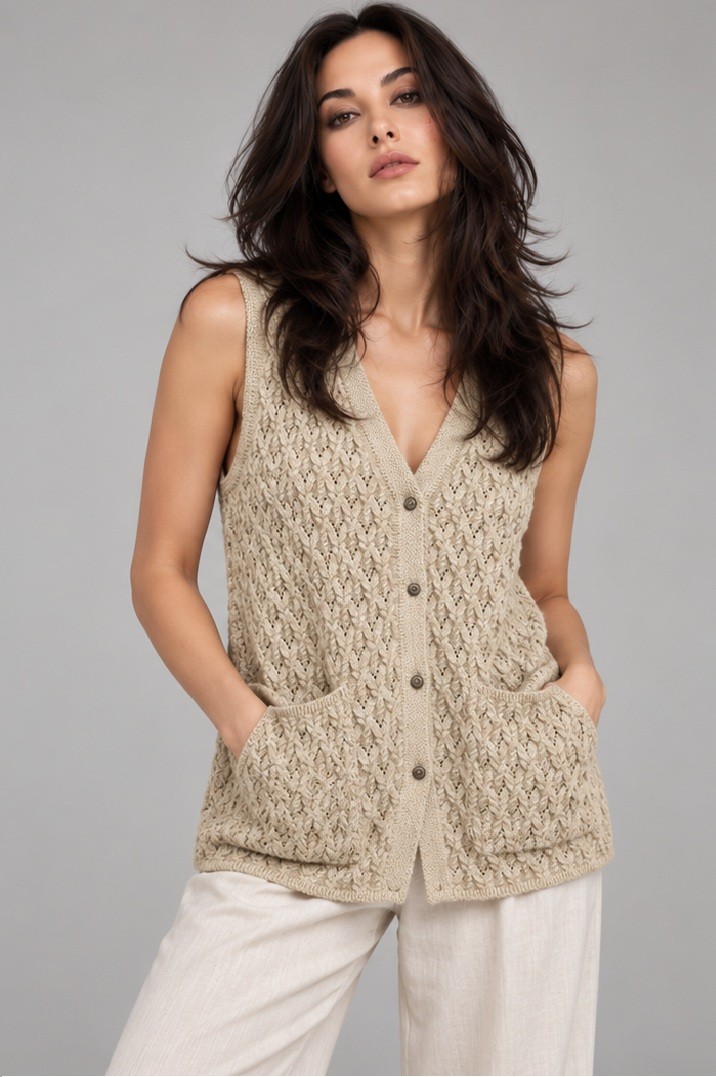 TEXTURED SLEEVELESS CARDIGAN