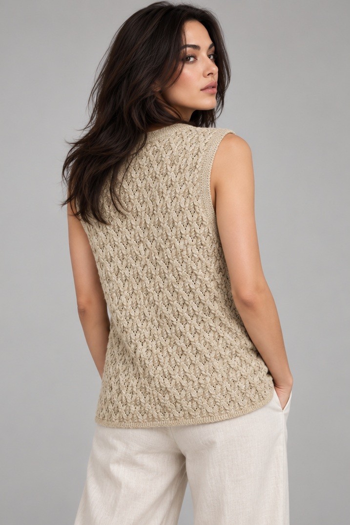 TEXTURED SLEEVELESS CARDIGAN