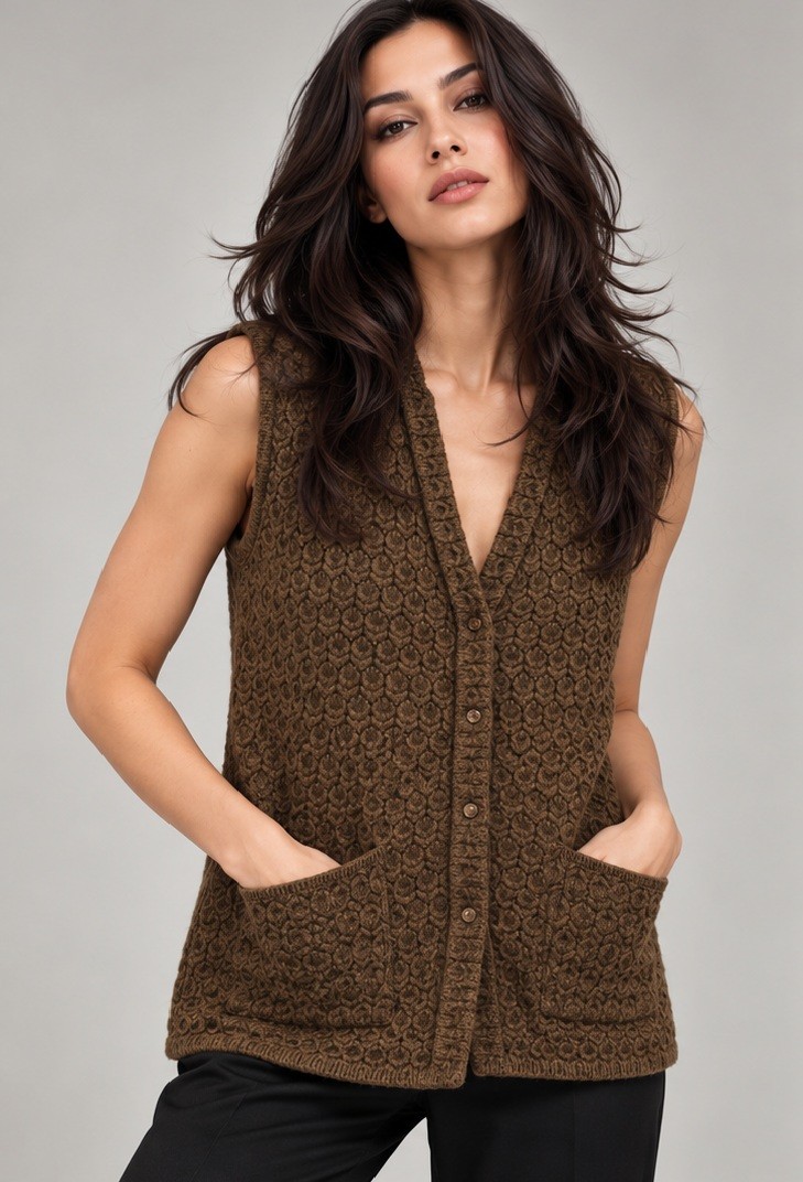TEXTURED SLEEVELESS CARDIGAN
