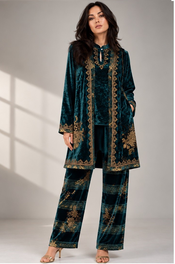 VELVET EMBROIDERED CO-ORD SET