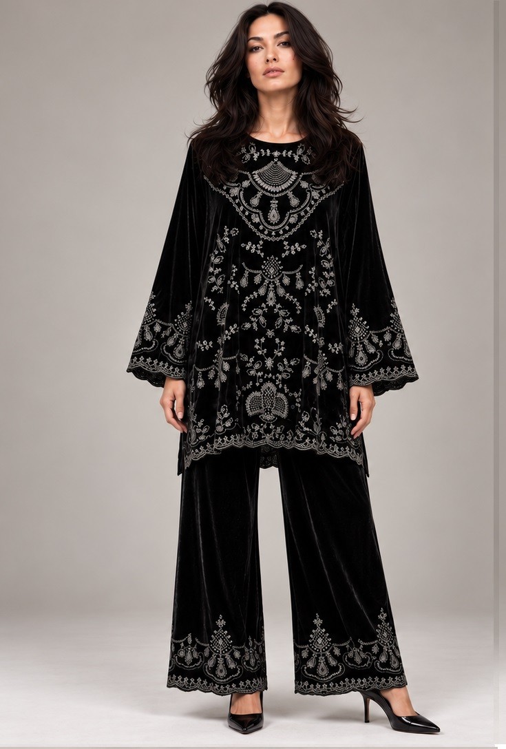 VELVET EMBROIDERED CO-ORD SET