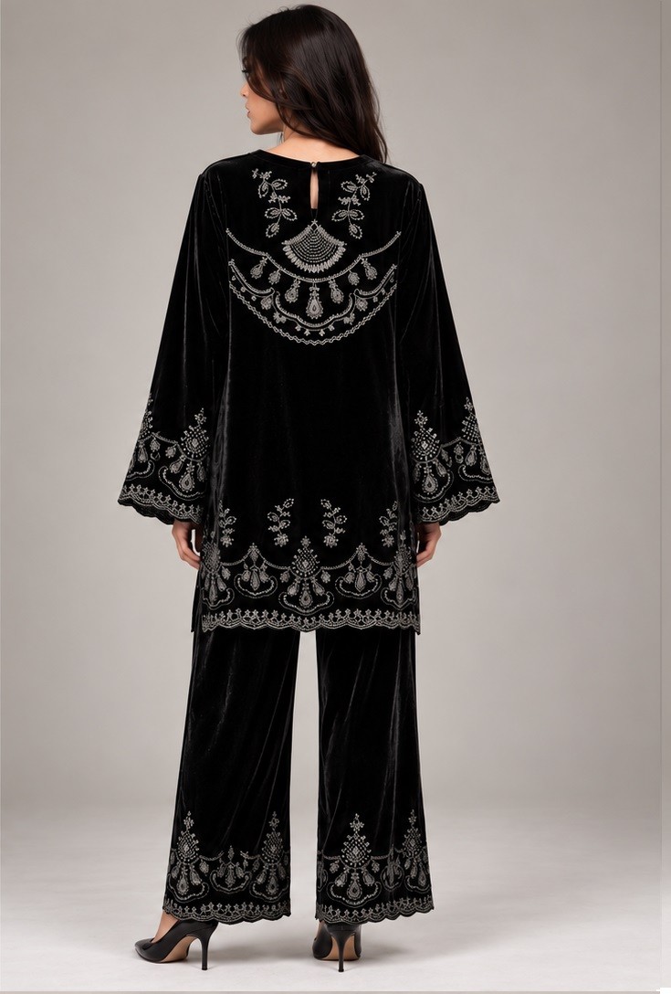 VELVET EMBROIDERED CO-ORD SET