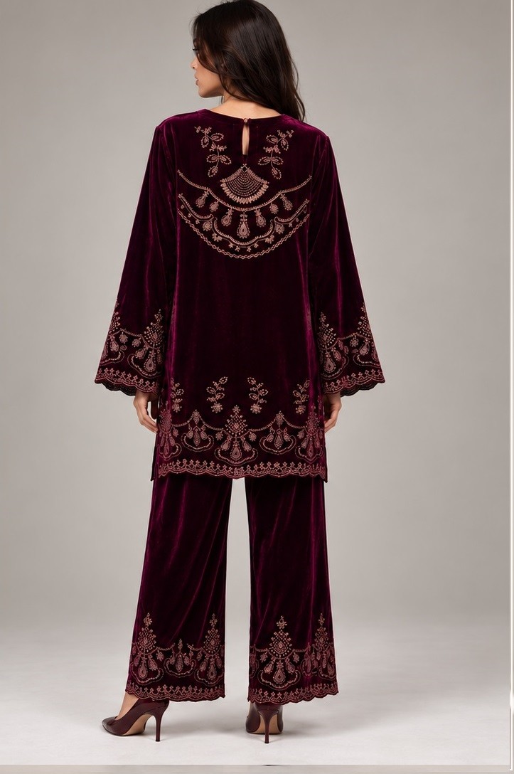 VELVET EMBROIDERED CO-ORD SET