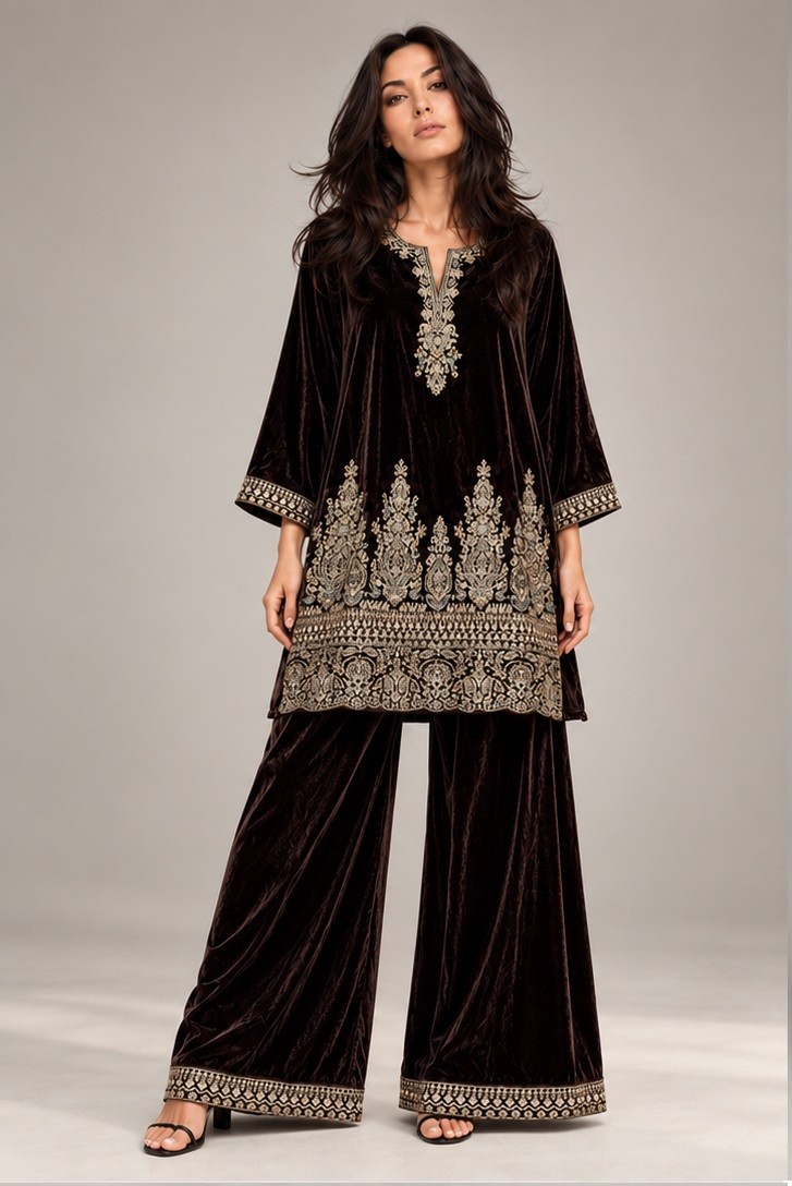 VELVET EMBROIDERED CO-ORD SET