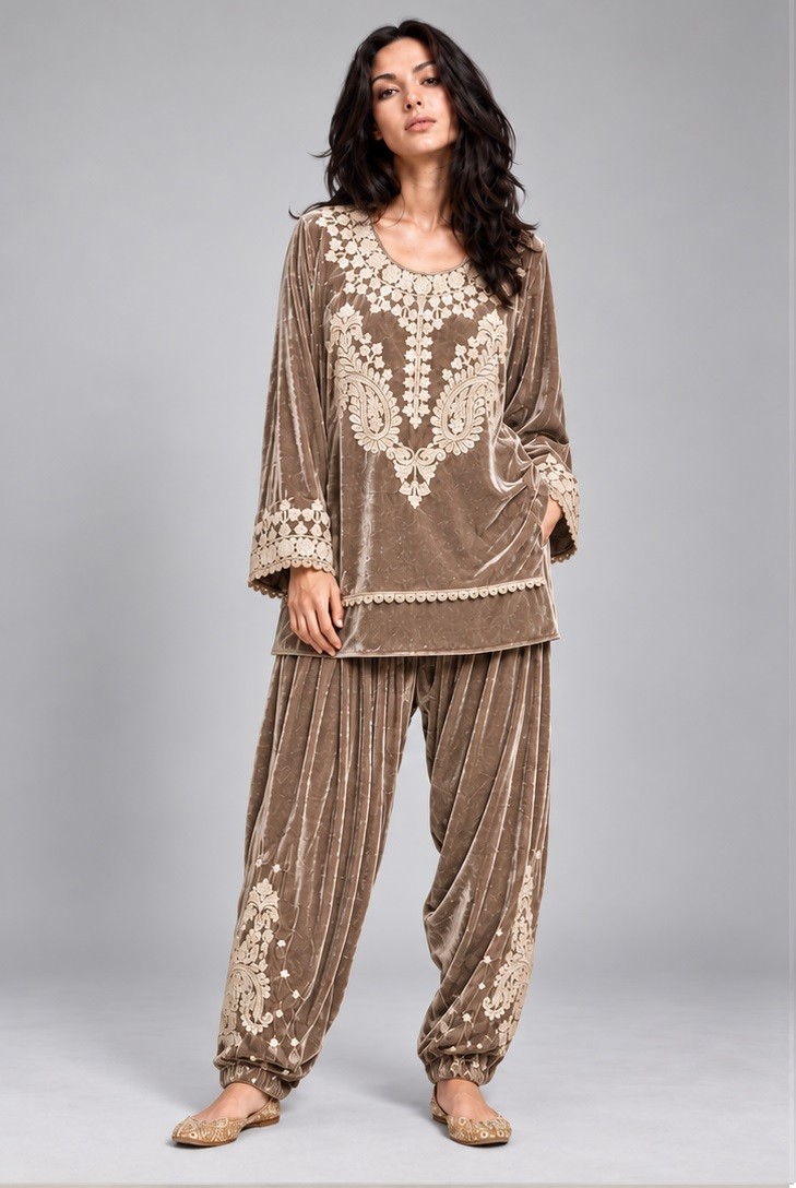 VELVET EMBROIDERED CO-ORD SET