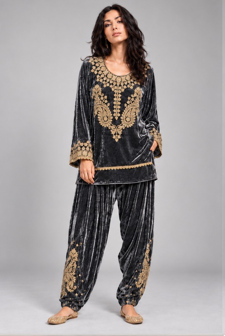 VELVET EMBROIDERED CO-ORD SET