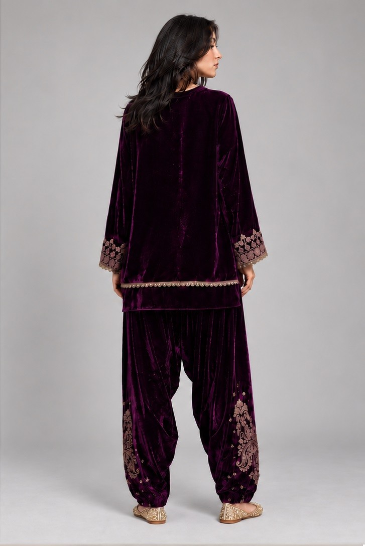 VELVET EMBROIDERED CO-ORD SET