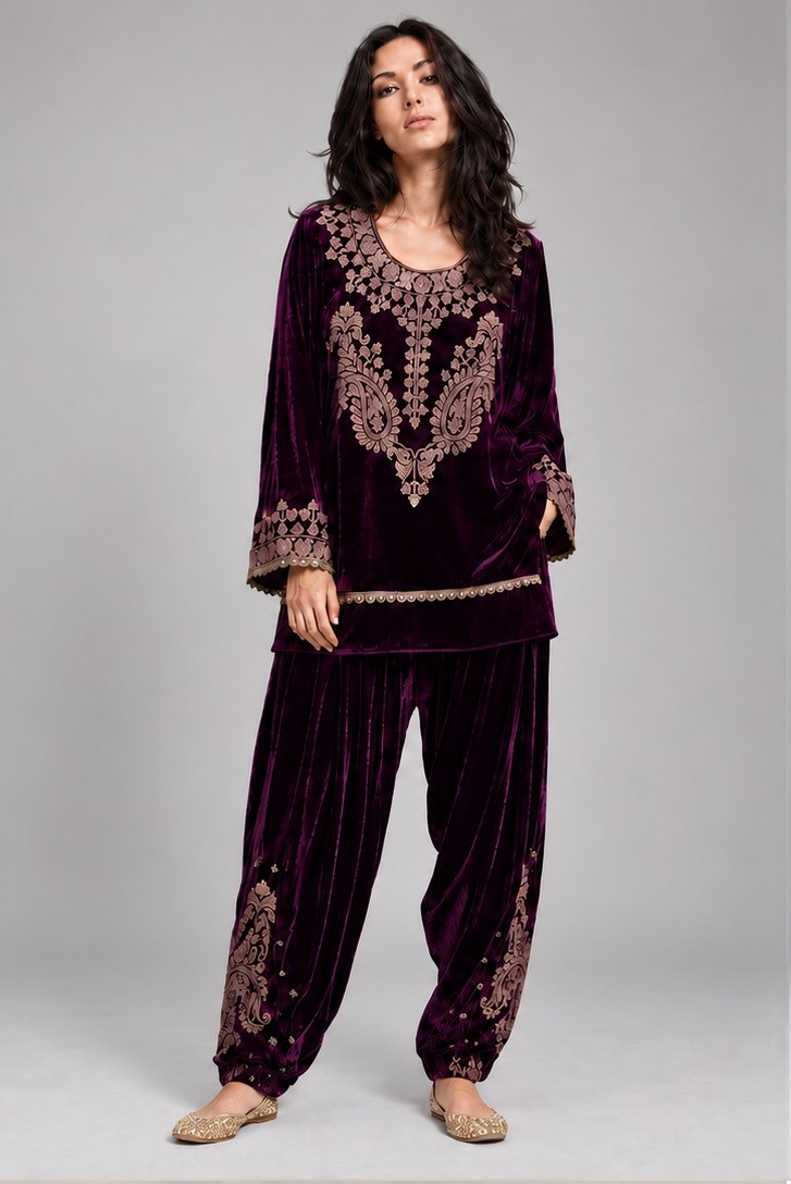 VELVET EMBROIDERED CO-ORD SET