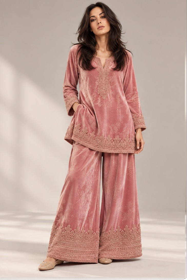 VELVET EMBROIDERED CO-ORD SET