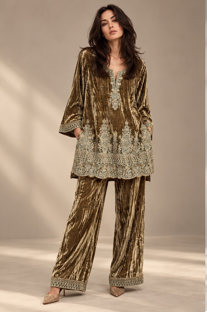 VELVET EMBROIDERED CO-ORD SET