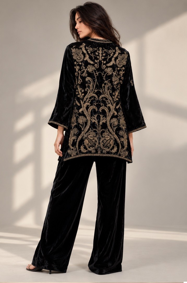 VELVET EMBROIDERED CO ORD SET